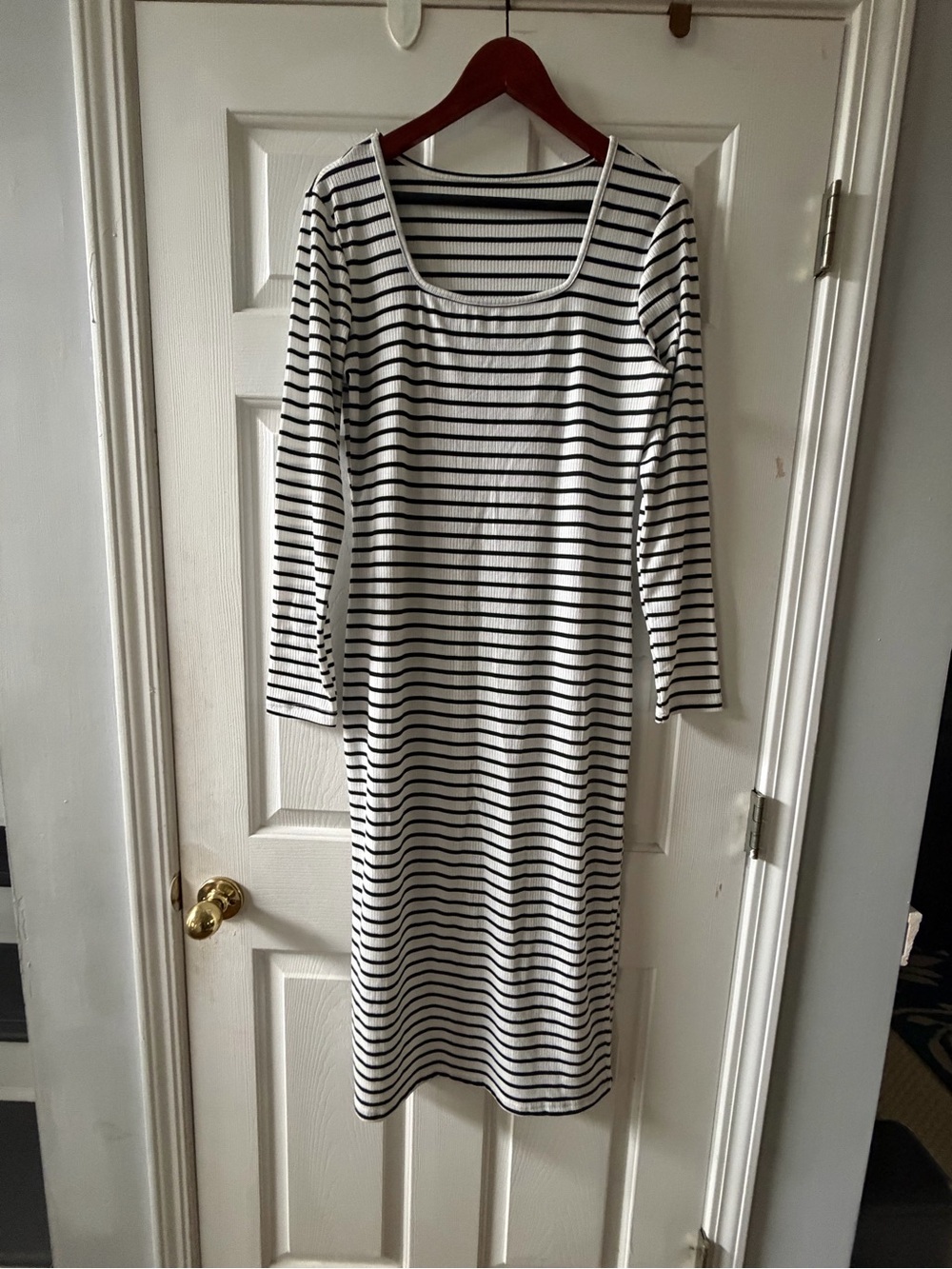 Striped Black & White Scoop Neck Midi Dress